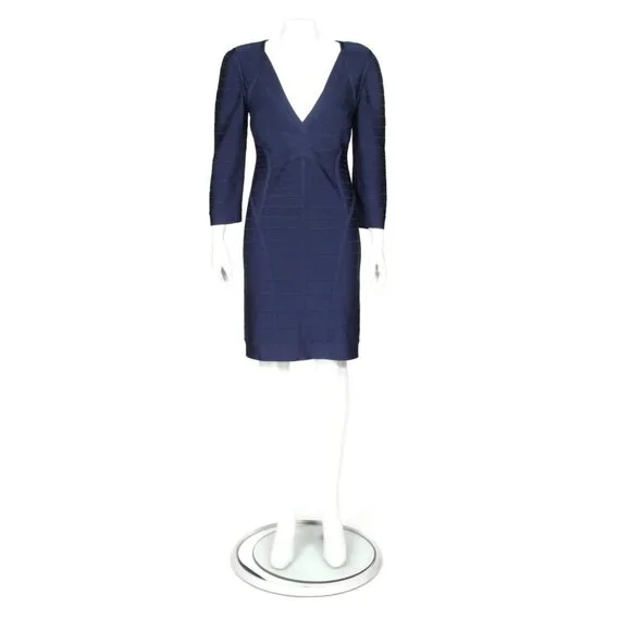 HERVE LEGER JOANA Navy Blue Bandage 3/4 Sleeve Dress sz Medium /791 - Picture 2 of 7